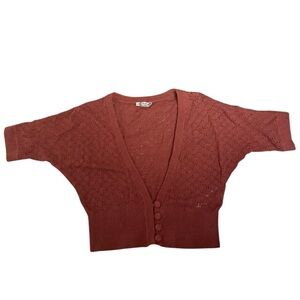 Intimately by Free People Rust Orange Cropped Openwork Button-Front Cardigan XS